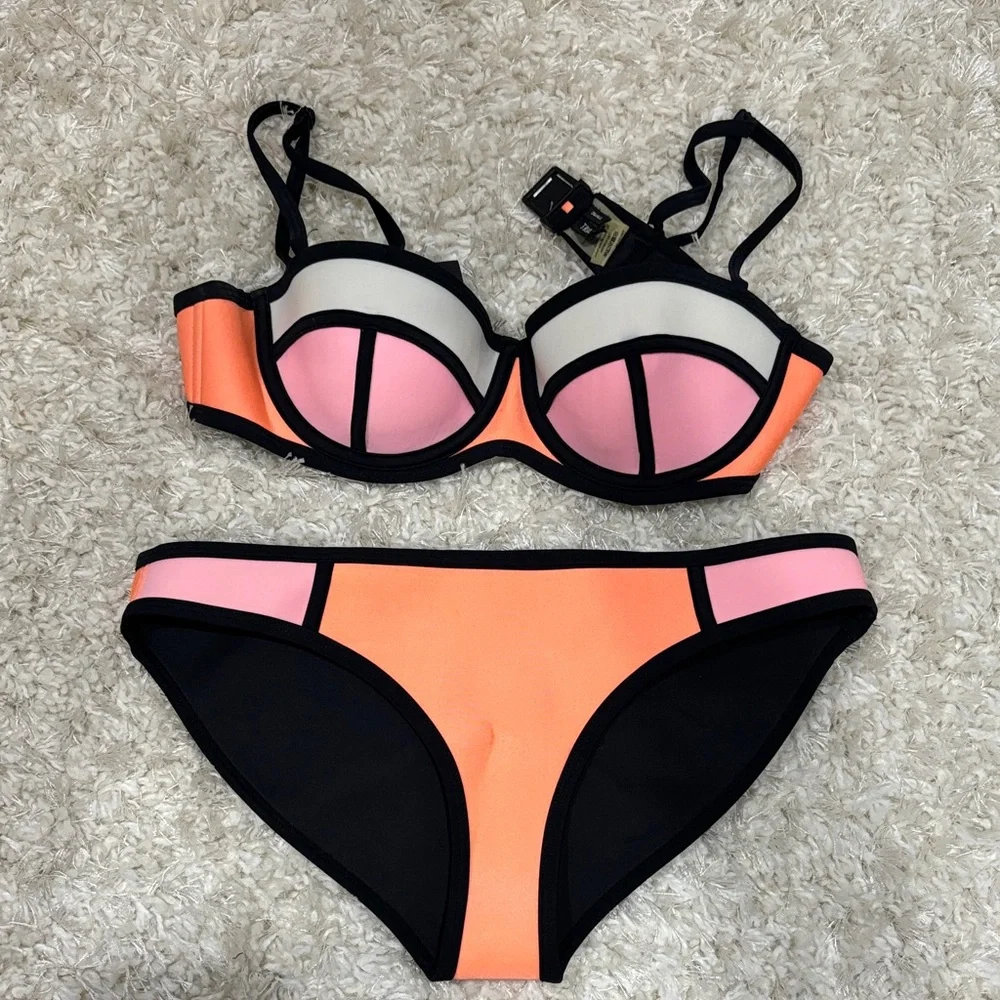 Triangl Swimwear Pink, Orange & Black Bikini Set - Picture 1 of 6